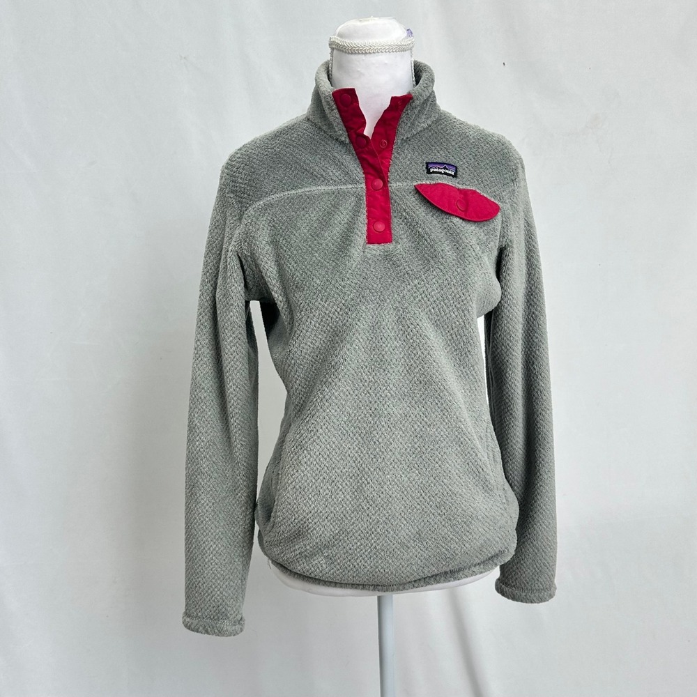 Patagonia Girls XL 14 Re-Tool Snap Fleece Pullover Grey Magenta Gorpcore School